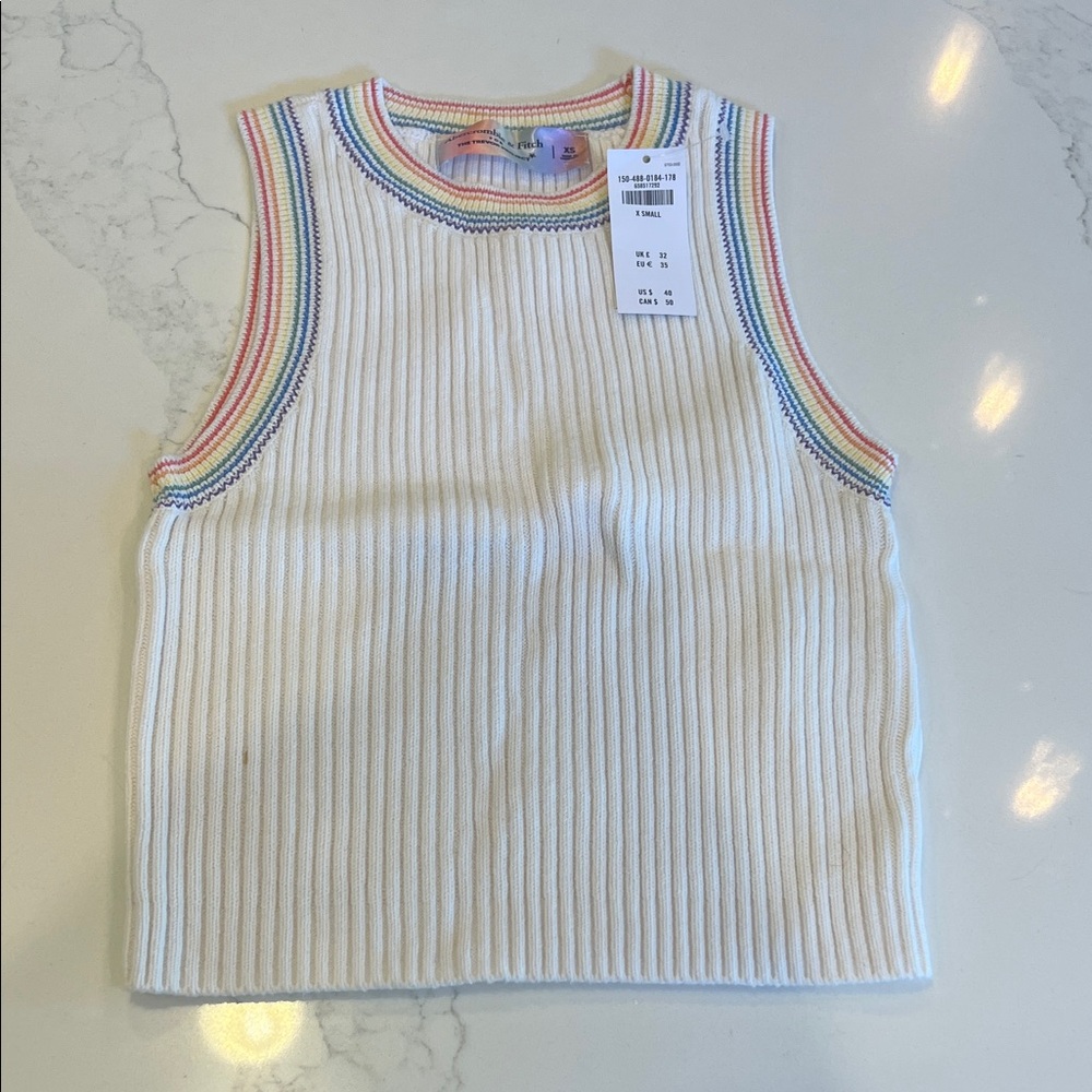 Abercrombie & Fitch White Top with Multicolor Trim